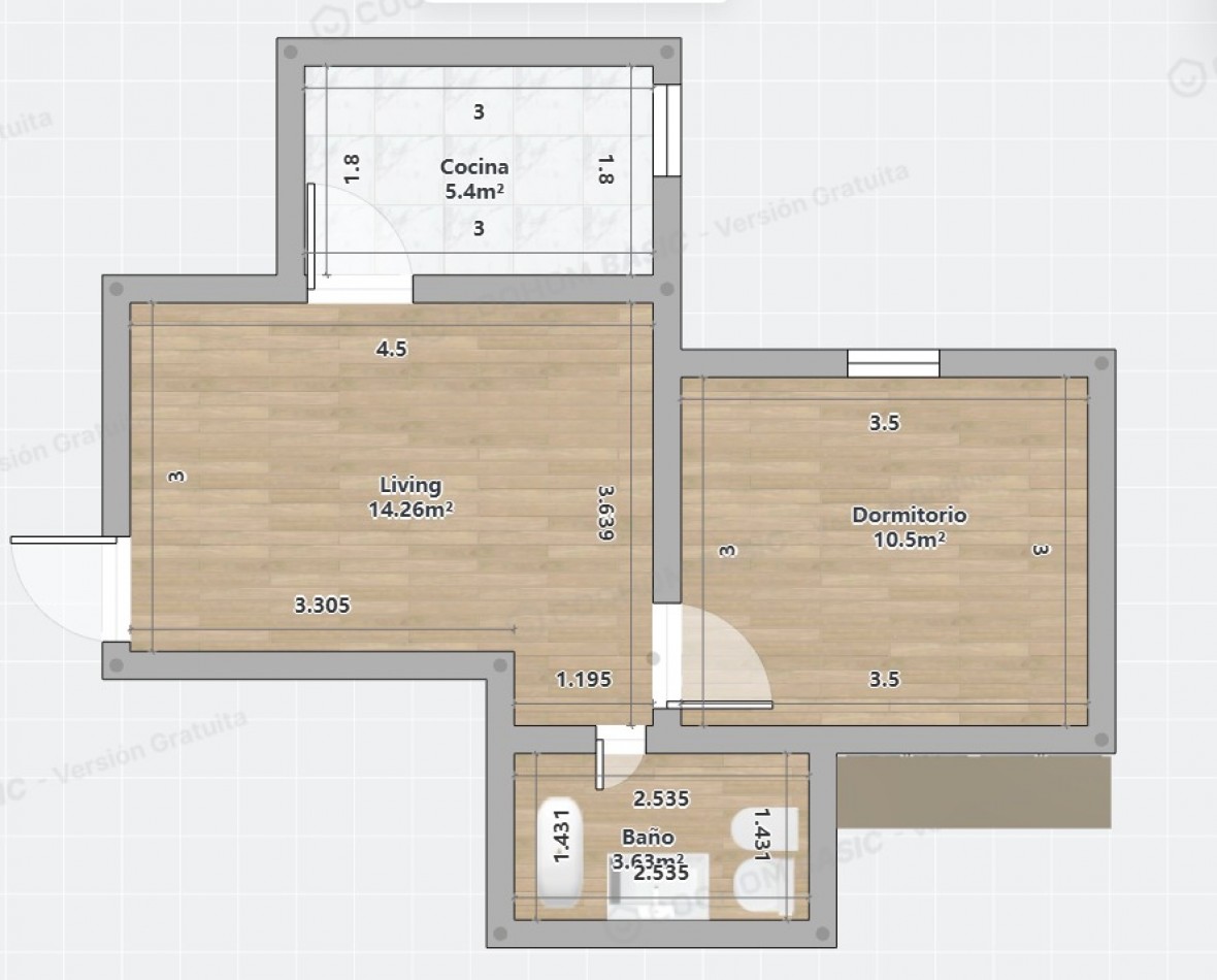 Venta departamento 2 ambientes baño cocina pisos de parquet